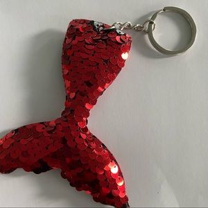 red sequin mermaid tail keychain